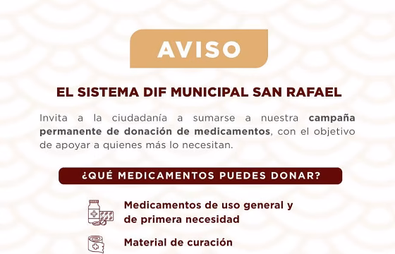DIF Municipal San Rafael lanza campaña permanente de donación de medicamentos
